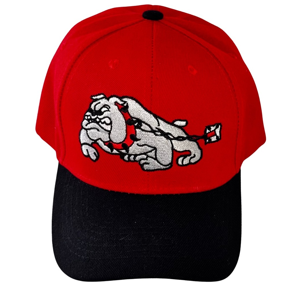 Bulldog Baseball Cap Mens One Size Fits All Snapback Red/Black Embroidered